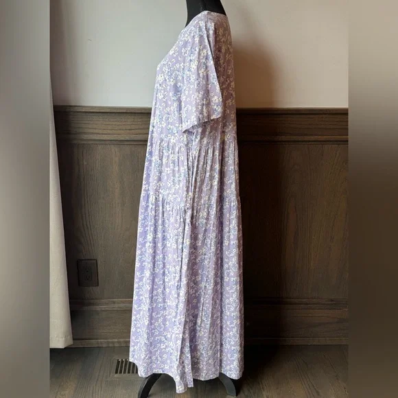 Yesno Lilac Floral Short-Sleeve Flowy Maxi Dress - Casual Women’s Dress 2X - Picture 3 of 8
